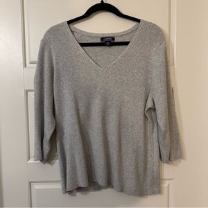 Lands' End Light Gray Ribbed V-Neck sweater
